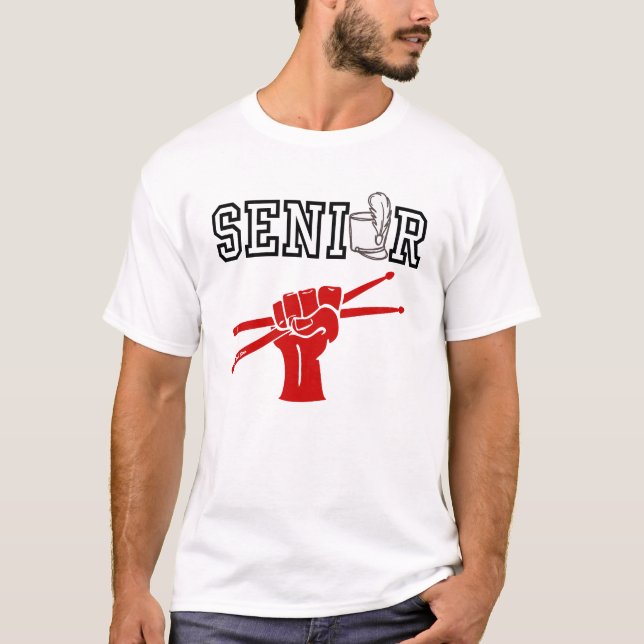 Senior Marching Band with Red Drum Sticks  T-Shirt (Front)