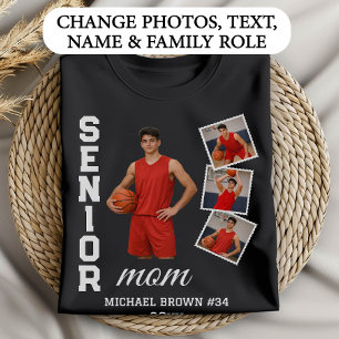 Senior Mom Basketball Photo Collage Custom Name T-Shirt
