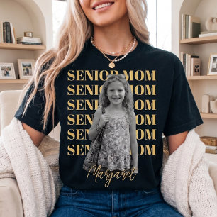 Senior Mom Photo Stacked Typography Custom Name T-Shirt