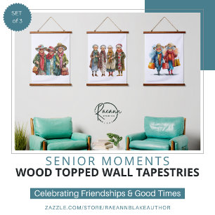 Senior Moments Set of 3 Wood Topped Wall Tapestry