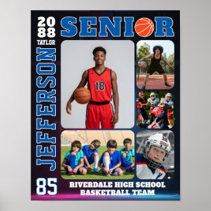 Senior Night Basketball Player Picture Collage Poster