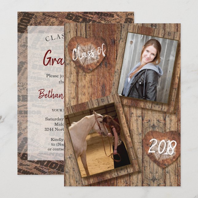Senior Photo Graduation - Barnwood Invitation (Front/Back)