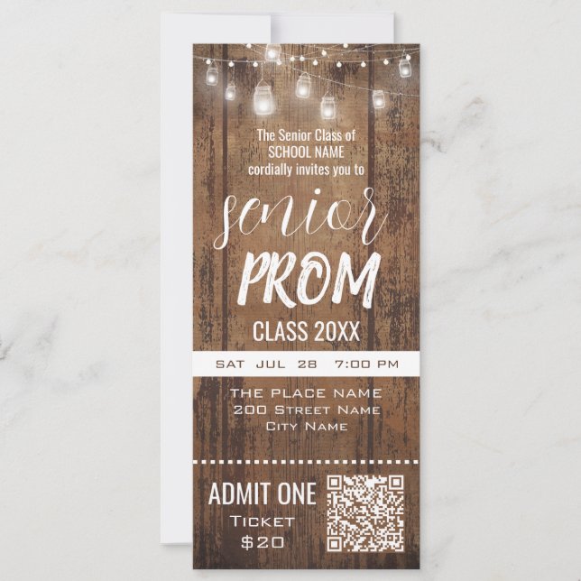 Senior Prom Rustic Ticket Party Invitation (Front)