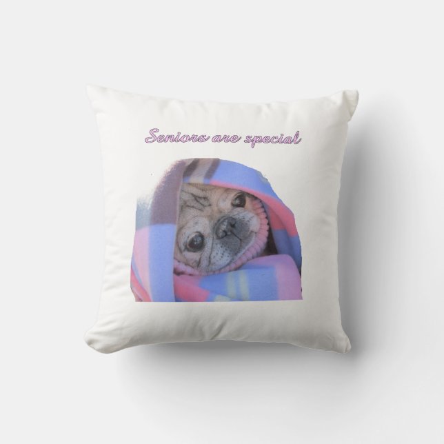 senior pug picture throw pillow (Front)