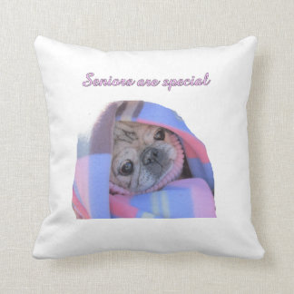 senior pug picture throw pillow