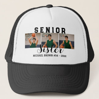 Senior Sister Custom 3 Photo Collage Basketball Trucker Hat