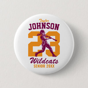 Senior Softball School Sports Girl Baseball Player 2 Inch Round Button