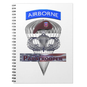 Senior Steel Jump Wings with Airborne Tab & Beret Notebook