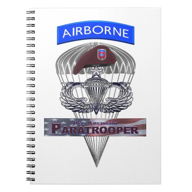 Senior Steel Jump Wings with Airborne Tab & Beret Notebook (Front)