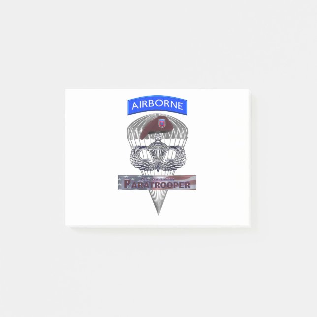 Senior Steel Jump Wings with Airborne Tab & Beret Post-it Notes (Front)