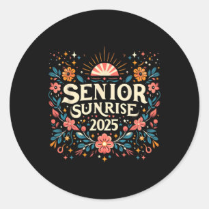 Senior Sunrise 2025 High School Vintage Wild Flowe Classic Round Sticker