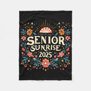 Senior Sunrise 2025 High School Vintage Wild Flowe Fleece Blanket