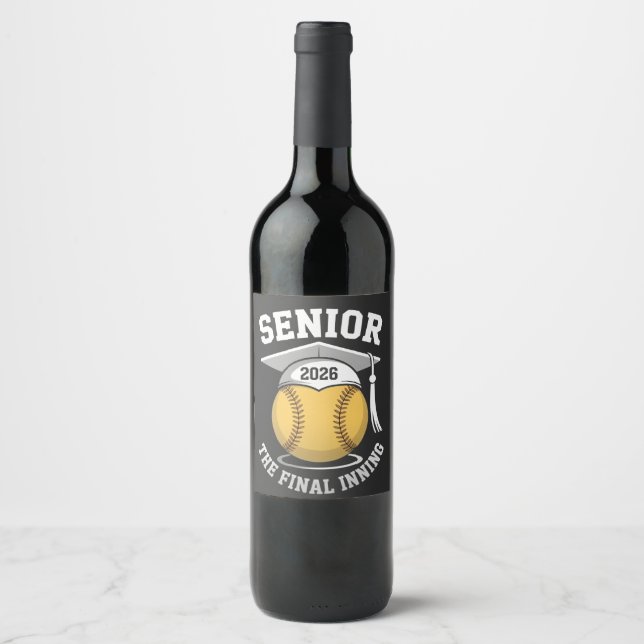 Senior The Final Inning 2026 Softball Graduation  Wine Label (Front)