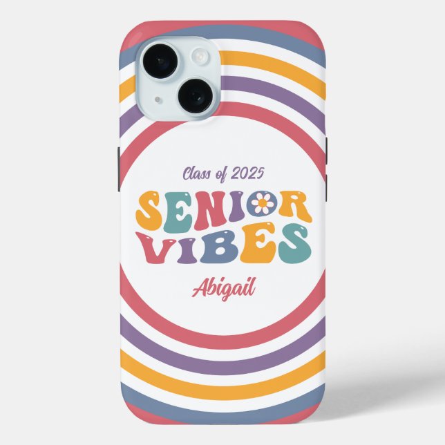 Senior Vibes Groovy Class of 2025 Grad Case-Mate iPhone Case (Back)