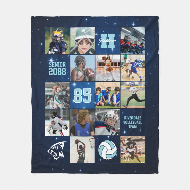 Senior Volleyball Team Custom Photo Galaxy Star Fleece Blanket (Front)