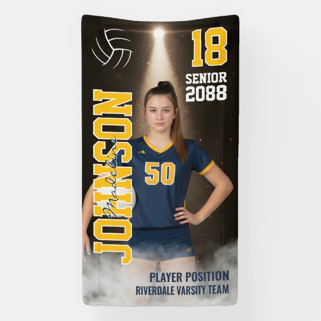 Senior Volleyball Team Player Custom Sports Photo Banner (Vertical)