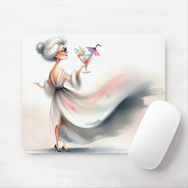 Senior Woman With Party Drink Mouse Pad (With Mouse)