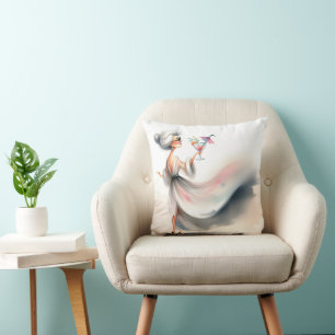 Senior Woman With Party Drink Throw Pillow