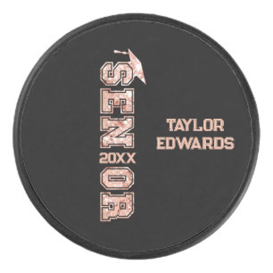Senior Year Grad Photo Graduate Glitter Year Hockey Puck
