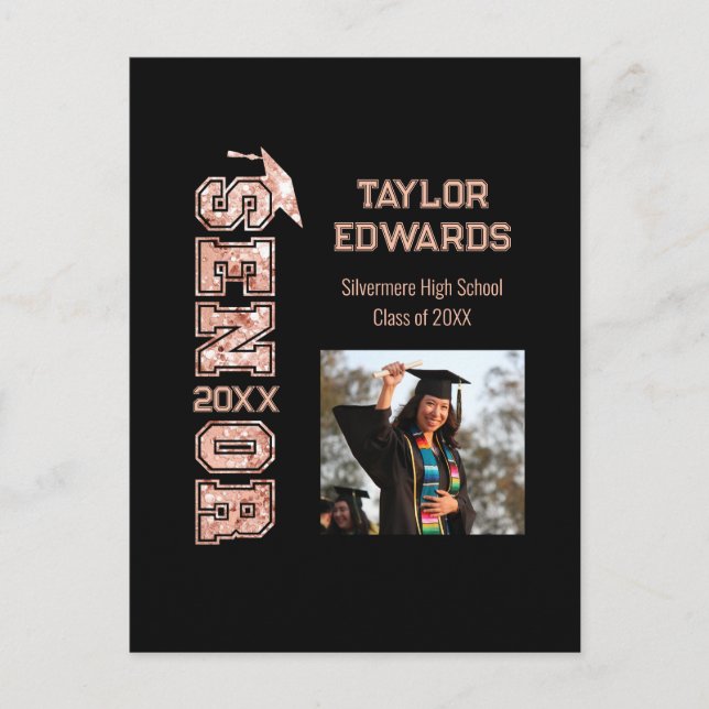 Senior Year Grad Photo Graduate Glitter Year Postcard (Front)