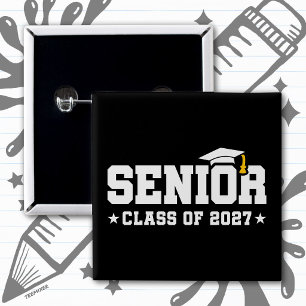 Senior Year Graduation School Pride Class of 2027 2 Inch Square Button