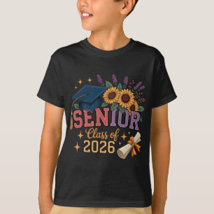 Seniors 2026 Graduation Girls Boho Suflowers Cap D T-Shirt