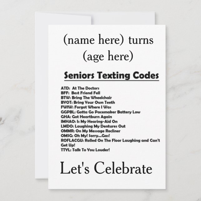 **SENIOR'S BIRTHDAY PARTY** INVITE (Front)