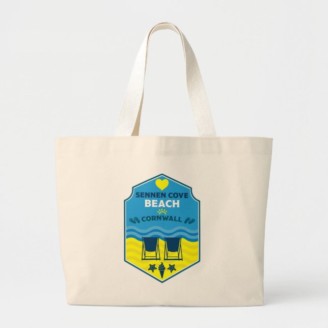 Sennen Cove Beach Cornwall Large Tote Bag (Front)