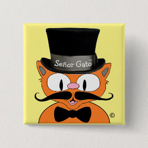 Señor Gato™ Cartoon Moustache Cat 2 Inch Square Button