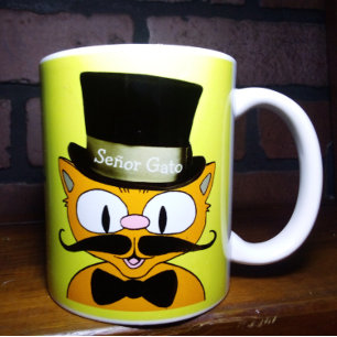 Señor Gato Cartoon Moustache Cat Top Hat Bow Tie C Coffee Mug