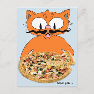 "Señor Gato Pizza" Funny Deluxe Pizza Cute Cat Postcard