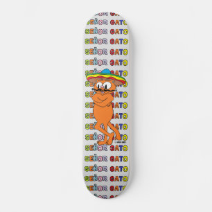 Señor Gato Standing Cartoon Moustache Cat Skateboard