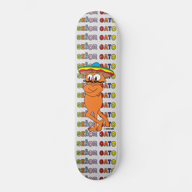 Señor Gato Standing Cartoon Moustache Cat Skateboard (Front)