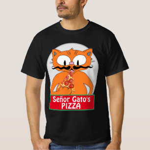 Señor Gato's Pizza Handlebar Moustache Cat T-Shirt