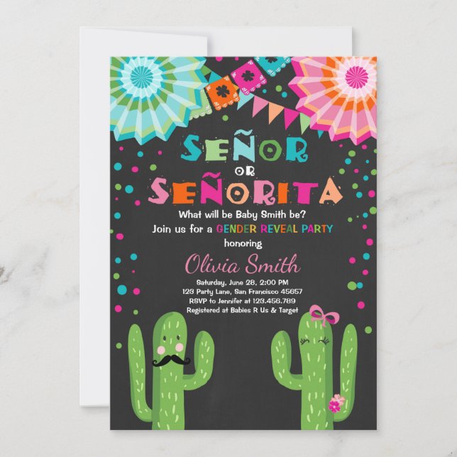Señor Or Señorita Gender reveal invitation Fiesta (Front)