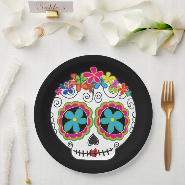 Señorita Calavera Day of the Dead Sugar Skull Paper Plate (Wedding)