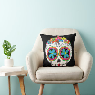 Señorita Calavera Day of the Dead Sugar Skull Throw Pillow