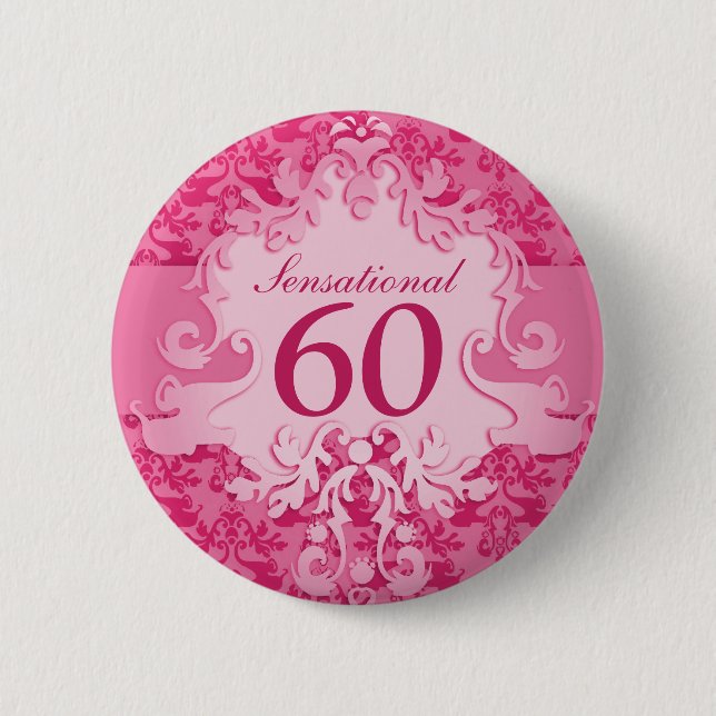 Sensational 60 damask elephant pink button/badge 2 inch round button (Front)
