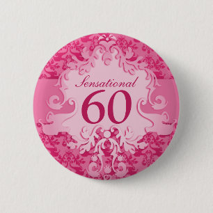 Sensational 60 damask elephant pink button/badge 2 inch round button
