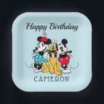 Sensational 6 | Trio of Friends - Happy Birthday Paper Plate<br><div class="desc">This cute Disney artwork features Minnie Mouse,  Pluto and Mickey Mouse.</div>