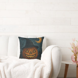 Sensational Mosaic Pumpkin Halloween Throw Pillow