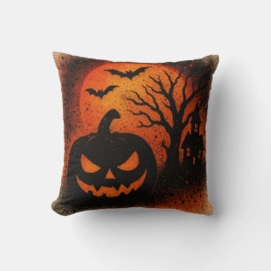 Sensational Spray Art Pumpkin Halloween Throw Pillow