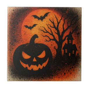 Sensational Spray Art Pumpkin Halloween Tile