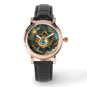 Sense Of Sight Teal And Gold Fractal Abstract Art, Watch
