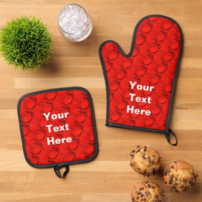 Sensitive Hearts Oven Mitt & Pot Holder Set (Top Down)