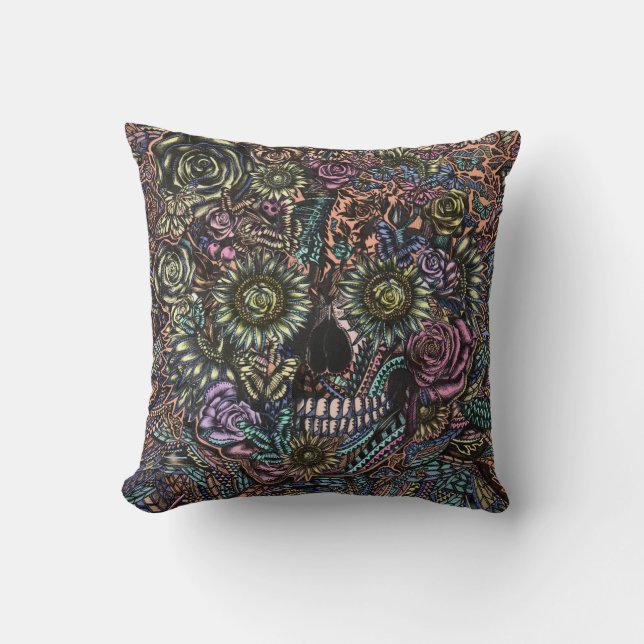 Sensory Overload Skull Throw Pillow (Front)