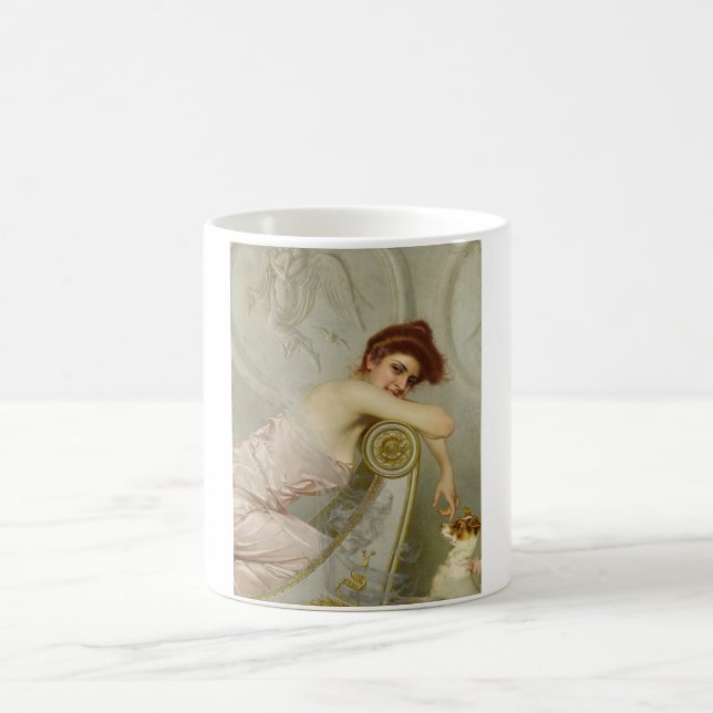 Sensual Young Beauty Stroking Her Puppy Dog Coffee Mug (Center)