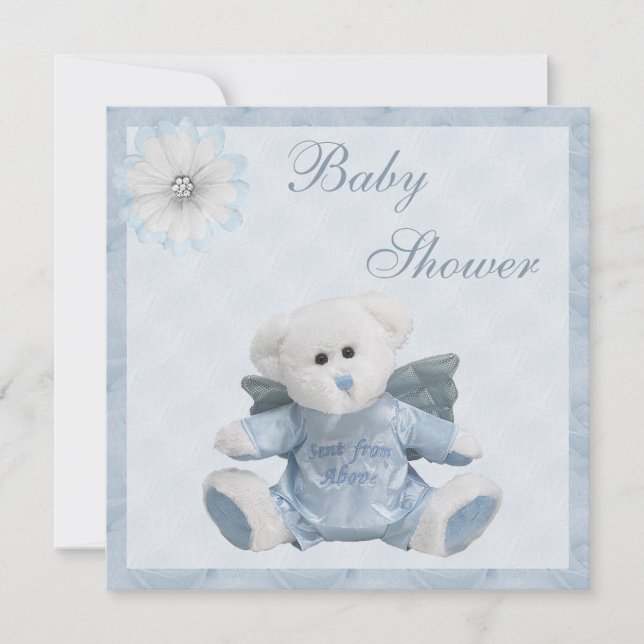 Sent From Above Angel Teddy Boys Baby Shower Invitation (Front)