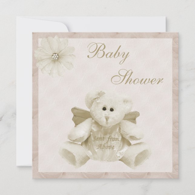 Sent From Above Angel Teddy Neutral Baby Shower Invitation (Front)