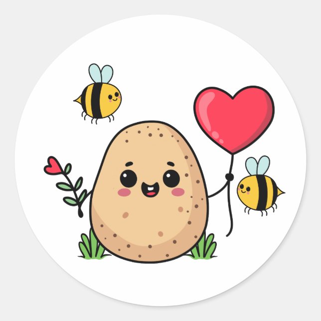 Sent With Love Romantic Potato Classic Round Sticker (Front)